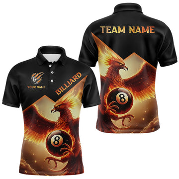 Maxcorners Orange 8 Ball Flame Phoenix Billiard Shirt For Men Custom Pool Team Jersey Polo & Quarter Zip LM2512