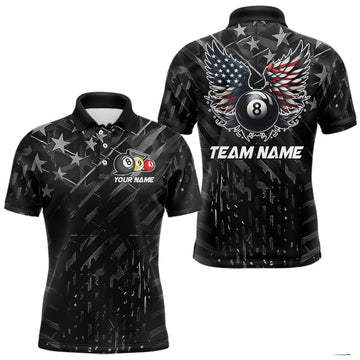 Maxcorners Black US Flag 8 Ball Pool Wings Billiard Shirt For Men Custom Billiard Team Jersey Polo & 1/4 Zip LM2602