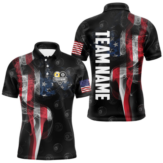 Maxcorners Customized Vintage Smoke US Flag Ball Billiard Shirt For Men, 8 Ball & 9 Ball Patriotic Pool Jersey LM2707