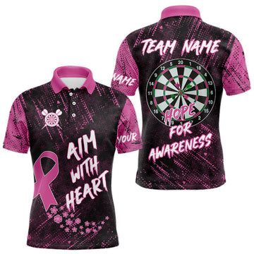 Maxcorners Aim With Heart Pink Ribbon Darts Shirt For Men Custom Breast Cancer Awareness Darts Jersey LM2707