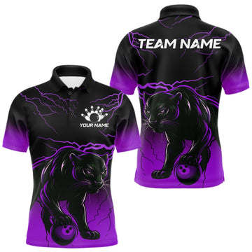 Maxcorners Black And Purple Thunder Lightning Panther Bowling Team Shirts For Men Custom Bowling League Jersey LM0409