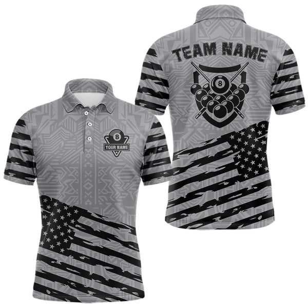 Maxcorners Personalized Grey US Flag 8 Ball Billiard Shirt For Men Custom Patriotic Billiard Pool Jerseys LM0210