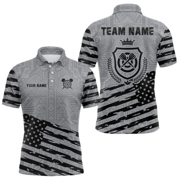 Maxcorners Personalized Grey US Flag Darts Shirt For Men Custom Darts Jersey, Darts Tournament Team Shirts LM1903