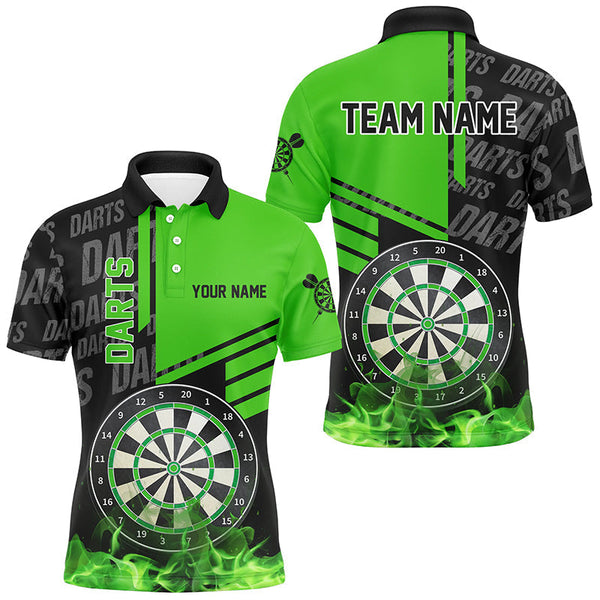 Maxcorners Black And Green Fire Darts Shirts For Men Custom Darts League Team Jerseys Darts Polo & 1/4 Zip