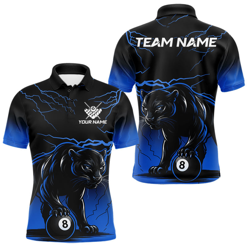 Maxcorners Black And Blue 8 Ball Pool Lightning Custom Panther Billiard Shirts For Men, Billiard Team Jersey