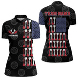 Maxcorners American Flag Black Darts Polo & Quarter Zip Shirt Custom Women Dart Shirts Patriotic Dart Jerseys