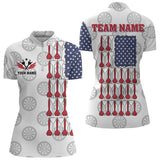 Maxcorners American Flag White Darts Polo & Quarter Zip Shirt Custom Women Dart Shirts Patriotic Dart Jerseys