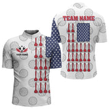 Maxcorners American Flag White Darts Polo & Quarter Zip Shirt Custom Men Dart Shirts Patriotic Dart Jerseys