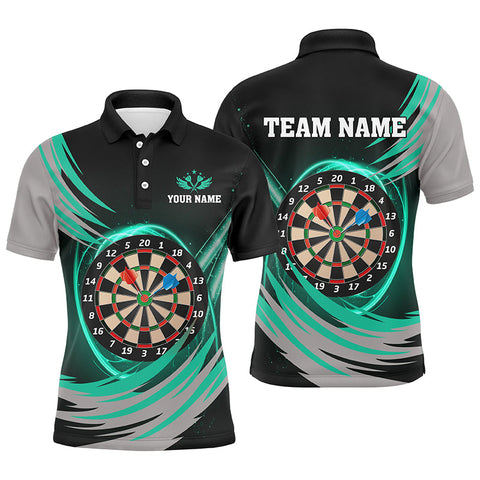 Personalized Black Turquoise Lighting Dart Board 3D Men Darts Polo Shirts