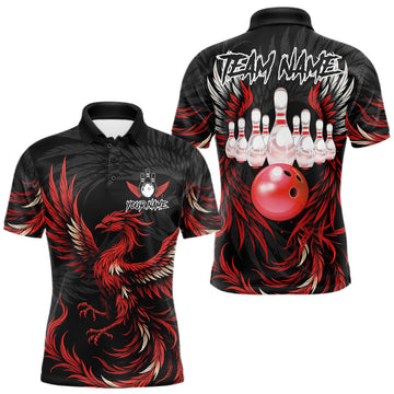Maxcorners Personalized Phoenix Wings Bowling Shirts For Men Black And Red Bowling Team Jersey Polo, 1/4 Zip LM2806