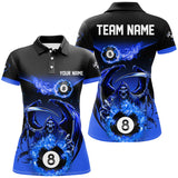 Maxcorners Blue Death Skeleton Flame 8 Ball Pool Billiard Shirts Custom Billiard League Team Jerseys