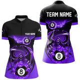 Maxcorners Purrple Death Skeleton Flame 8 Ball Pool Billiard Shirts Custom Billiard League Team Jerseys