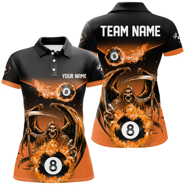 Maxcorners Orange Death Skeleton Flame 8 Ball Pool Billiard Shirts Custom Billiard League Team Jerseys