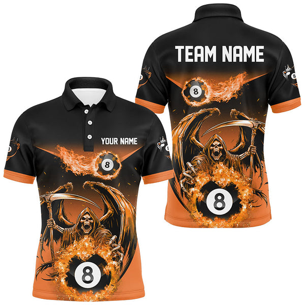 Maxcorners Orange Death Skeleton Flame 8 Ball Pool Billiard Shirts Custom Billiard League Team Jerseys