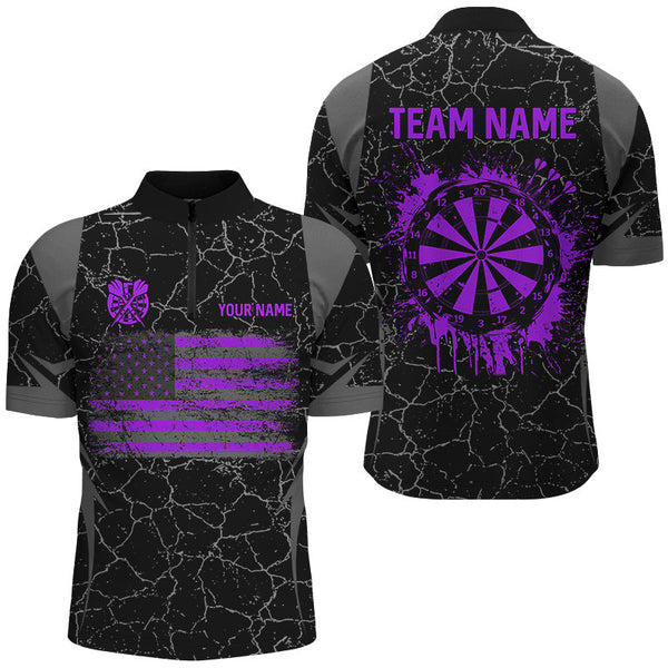 Maxcorners Purple Retro Us Flag Patriotic Darts Jersey Customized Name, Team Anme 3D Shirt