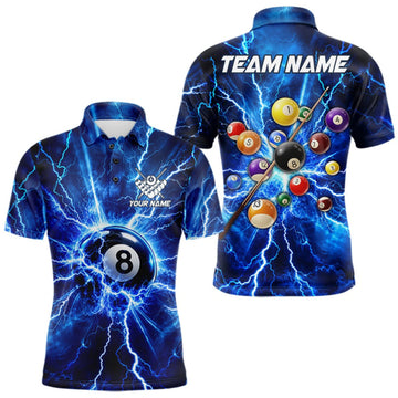 Maxcorners Personalized Blue 8 Ball Pool Lighting Thunder Billiard Shirts For Men Custom Pool Team Jersey LM0410
