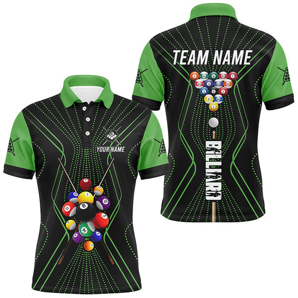 Maxcorners Black And Green Billiard Jerseys Halftone Pattern Custom Men Billiard Shirts, Billiard Team Uniform