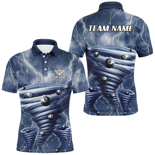 Maxcorners Blue Thunder Lightning Custom Storm Billiard Shirts For Men, 8 Ball Billiard Pool Team Jerseys