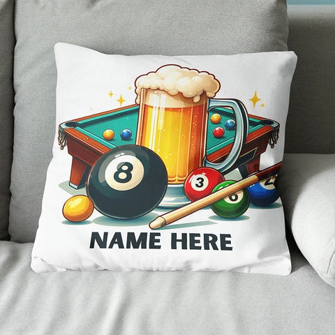 Maxcorners Funny Billiard And Beer Personalized White Pillow