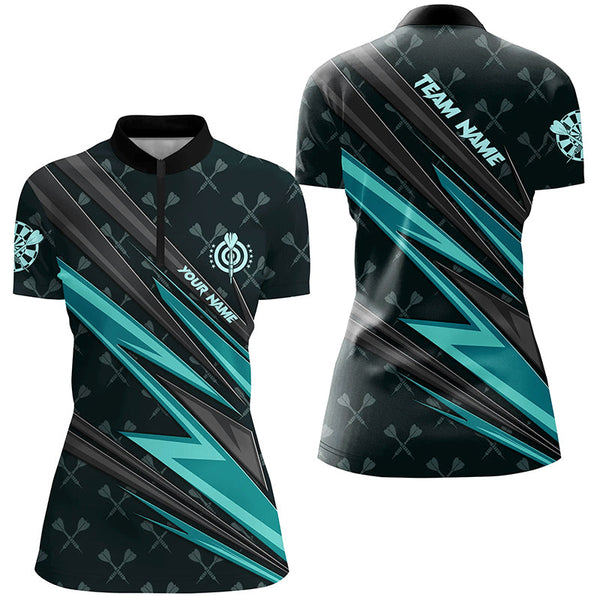 Maxcorners Personalized Turquoise Dart Jerseys Women Dart Polo & Quarter Zip Shirt Custom Team League Dart Shirt
