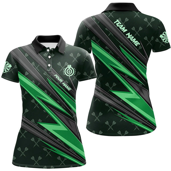 Maxcorners Personalized Green Dart Jerseys Women Dart Polo & Quarter Zip Shirt Custom Team League Dart Shirt