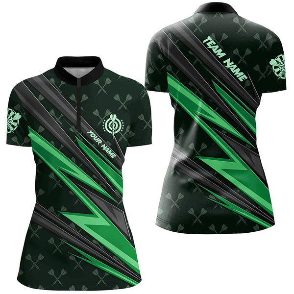Maxcorners Personalized Green Dart Jerseys Women Dart Polo & Quarter Zip Shirt Custom Team League Dart Shirt
