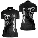 Maxcorners Personalized Black White Dark Skull Darts Polo & Quarter Zip Custom Dart Shirts For Women Dart Jersey