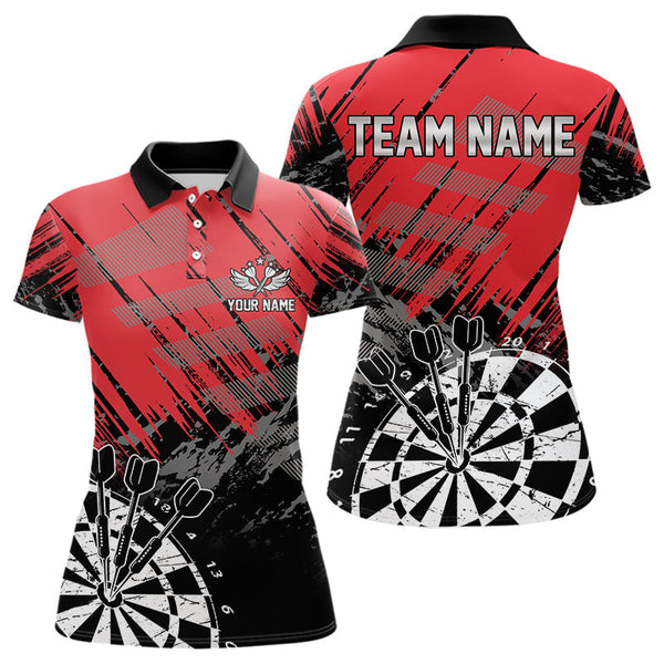 Maxcorners Black And Red Grunge Darts Shirts For Men Custom Dart Team Jerseys OutfitMT0306