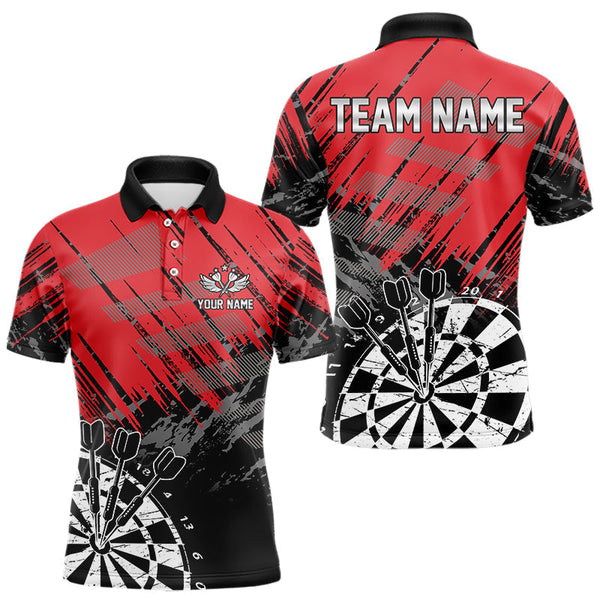 Maxcorners Black And Red Grunge Darts Shirts For Men Custom Dart Team Jerseys OutfitMT0306
