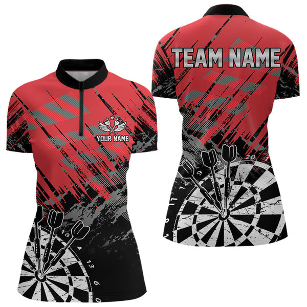 Maxcorners Black And Red Grunge Darts Shirts For Men Custom Dart Team Jerseys OutfitMT0306