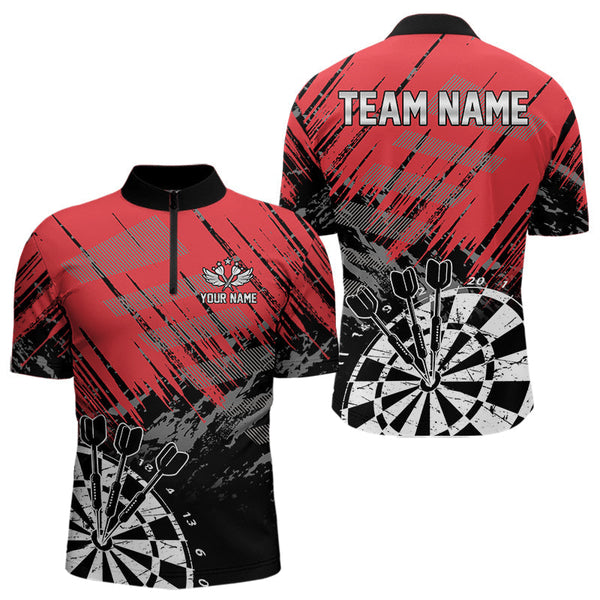 Maxcorners Black And Red Grunge Darts Shirts For Men Custom Dart Team Jerseys OutfitMT0306