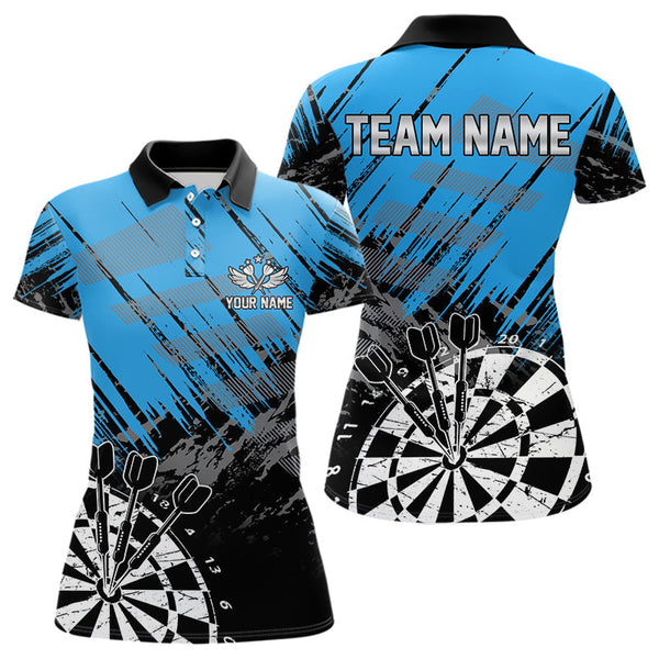 Maxcorners Black And Blue Grunge Darts Shirts For Men Custom Dart Team Jerseys OutfitMT0306