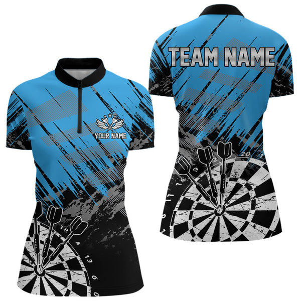 Maxcorners Black And Blue Grunge Darts Shirts For Men Custom Dart Team Jerseys OutfitMT0306