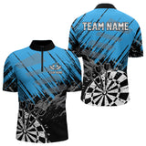 Maxcorners Black And Blue Grunge Darts Shirts For Men Custom Dart Team Jerseys OutfitMT0306