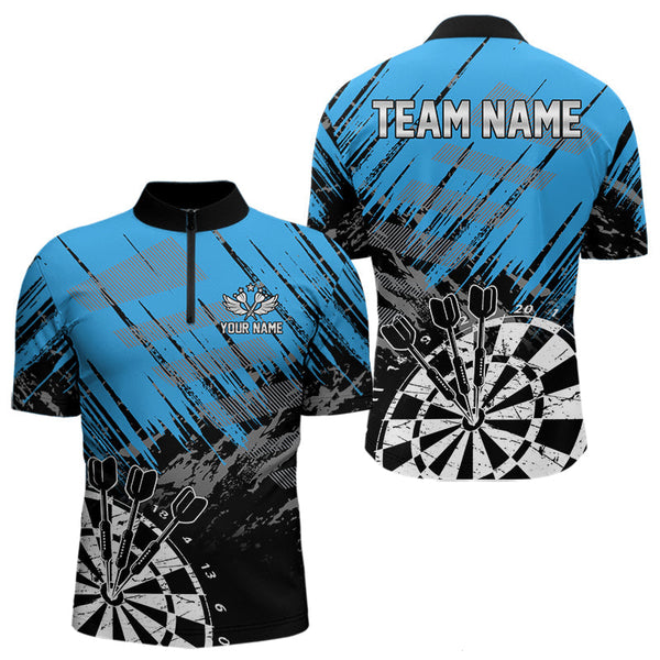 Maxcorners Black And Blue Grunge Darts Shirts For Men Custom Dart Team Jerseys OutfitMT0306