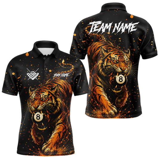 Maxcorners Personalized Grunge 8 Ball Pool Tiger Billiard Shirts For Men, Pool Team Jersey Polo & 1/4 Zip