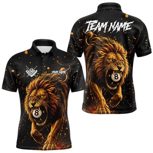 Maxcorners Personalized Grunge Lion 8 Ball Billiard Pool Shirts For Men, Billiard Team Jersey Polo & 1/4 Zip