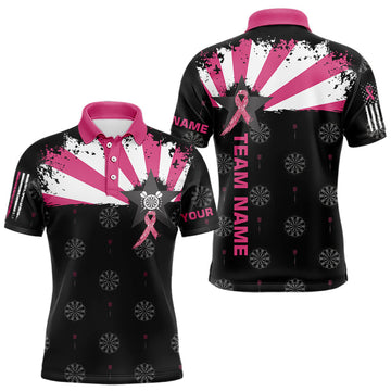 Maxcorners Personalized Pink Ribbon Darts Shirt For Men Custom Breast Cancer Awareness Darts Team Jersey LM1203
