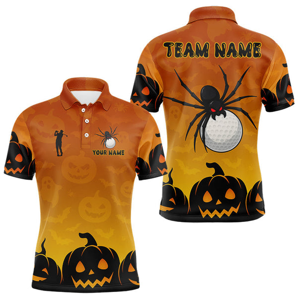 Maxcorners Personalized Orange Funny Spider Golf Polo Shirt For Men Custom Halloween Ladies Golf Outfit Gifts LM0210