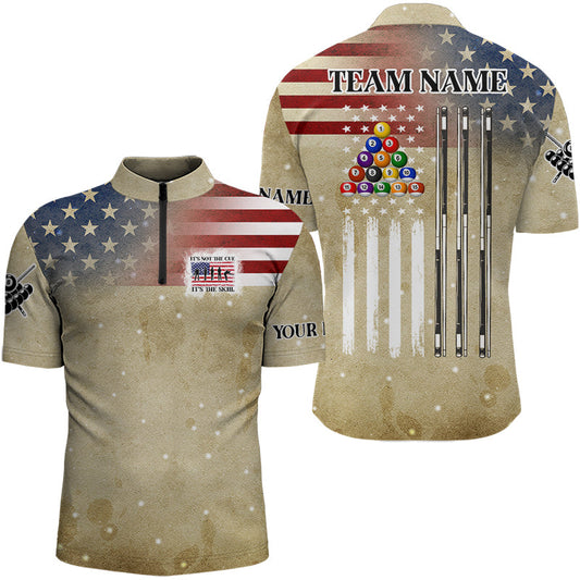 Maxcorners Vintage Gold American Flag Custom Patriotic Billiard Shirts Funny Saying Billiard Jerseys