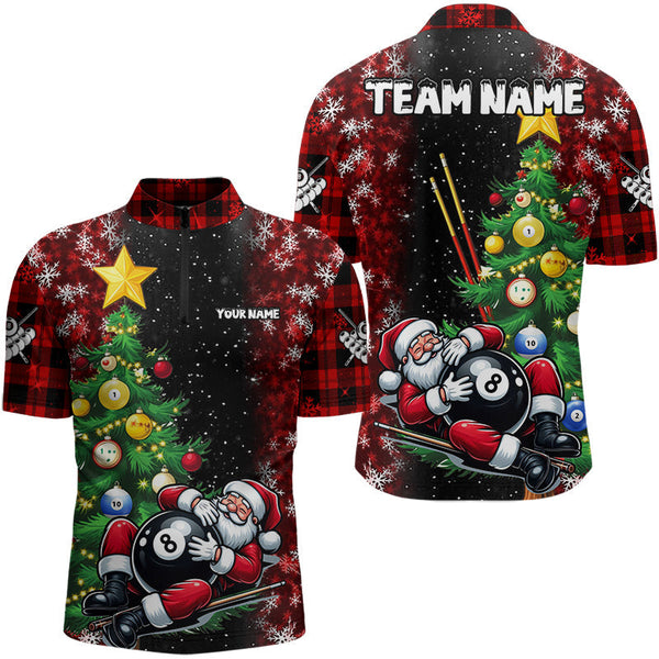 Maxcorners Black And Red Funny Santa Christmas Billiard Shirts Custom Christmas Pine Tree Billiard Apparel