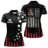 Maxcorners Black Grunge American Flag Billiard Shirt For Men Custom Patriotic Billiard Pool Jersey