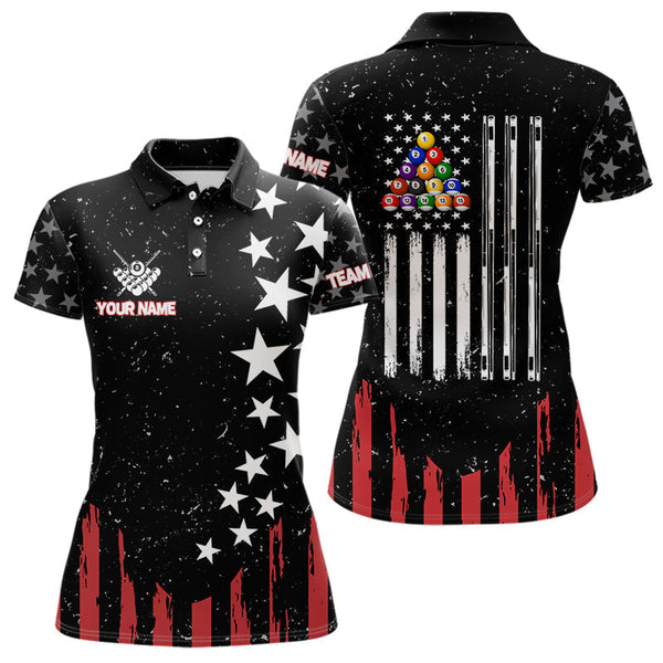 Maxcorners Black Grunge American Flag Billiard Shirt For Men Custom Patriotic Billiard Pool Jersey