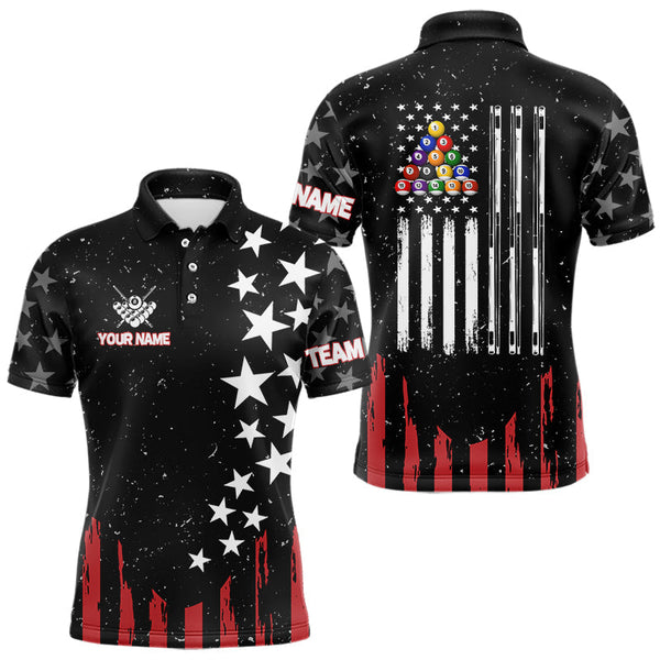 Maxcorners Black Grunge American Flag Billiard Shirt For Men Custom Patriotic Billiard Pool Jersey