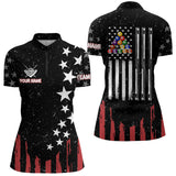 Maxcorners Black Grunge American Flag Billiard Shirt For Men Custom Patriotic Billiard Pool Jersey