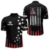 Maxcorners Black Grunge American Flag Billiard Shirt For Men Custom Patriotic Billiard Pool Jersey