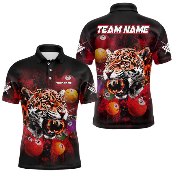 Maxcorners Funny Panther Flaming 8 Ball Billiard Pool Shirt For Men Custom Billiard Team Jerseys |Red