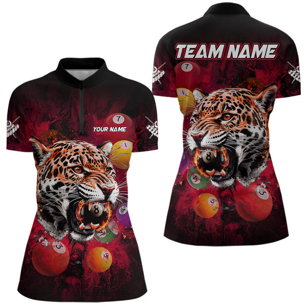 Maxcorners Funny Panther Flaming 8 Ball Billiard Pool Shirt For Men Custom Billiard Team Jerseys |Red