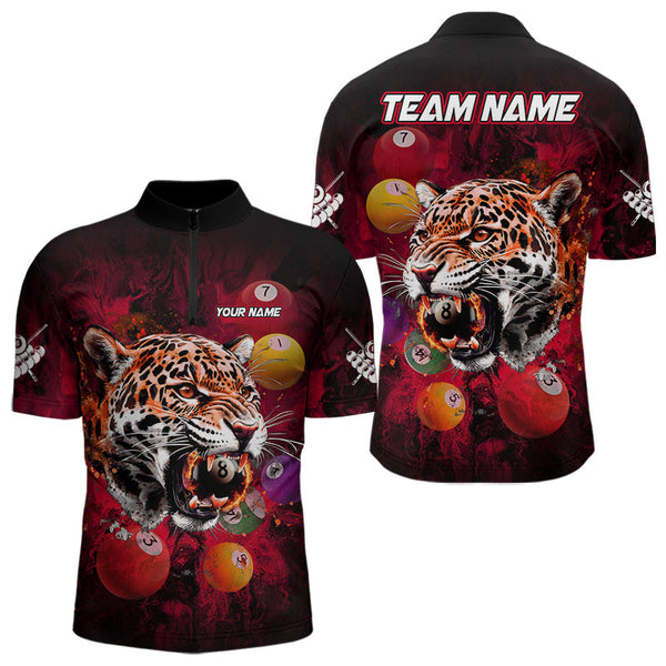 Maxcorners Funny Panther Flaming 8 Ball Billiard Pool Shirt For Men Custom Billiard Team Jerseys |Red