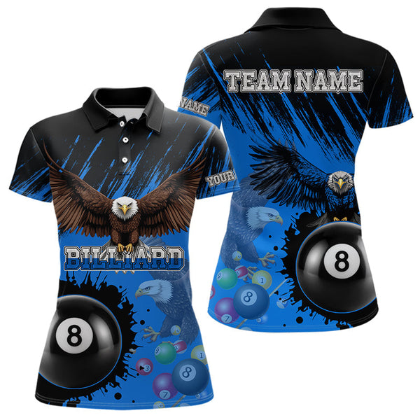Maxcorners Personalized Eagle 8 Ball Pool Billiard Shirt For Men, Billiard Jerseys Team Polo & 1/4 Zip|Blue